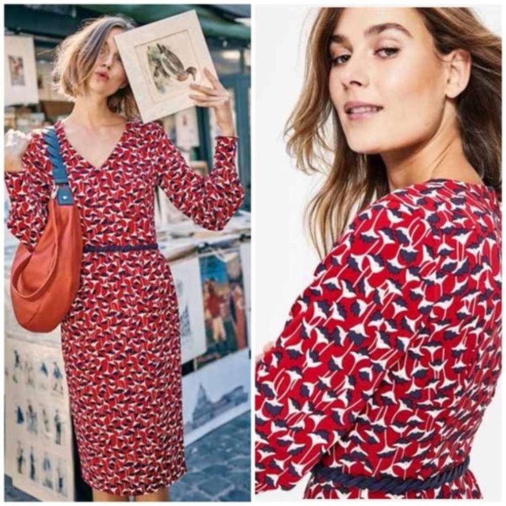 Boden Hannah Poinsettia Midi Dress